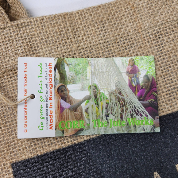 Burlap Bag Human Rights Watch Brown Black Minimalist Casual Open Hand Bag Tote - Picture 6 of 8